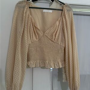 Astr Beige Smocked Blouse